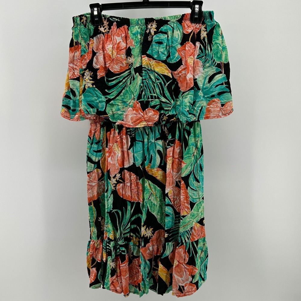 Blakeley Barbados Palm Dress Tropical Floral Off Shoulder Mini L/XL NWT Vacation